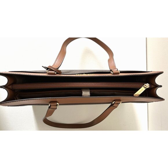 New Michael Kors Jet Set Travel Large Signature Logo Pocket Tote Brown Multi - Picture 2 of 7